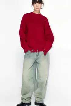 Джемпер вязаный рваный в рубчик