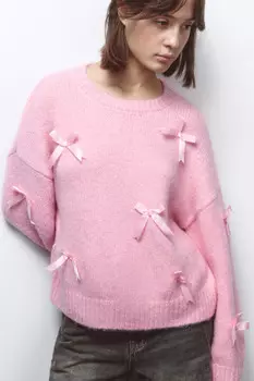 Джемпер вязаный с атласными бантиками