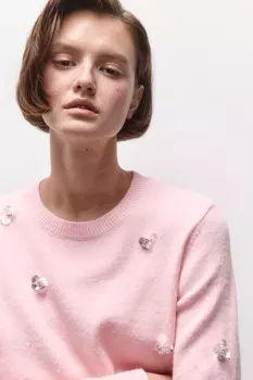 Джемпер вязаный с цветочками из пайеток