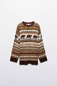 Джемпер вязаный с надписью и узором