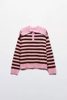 Джемпер вязаный с оборками на воротнике