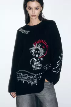 Джемпер вязаный с принтом и надписями