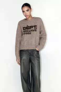 Джемпер вязаный с принтом-надписью