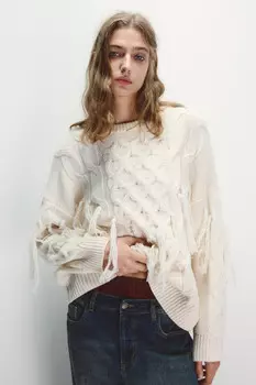 Джемпер вязаный с узором и кистями