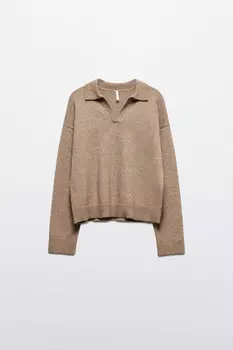 Джемпер вязаный с воротником и V-вырезом