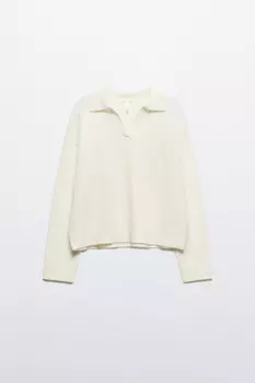 Джемпер вязаный с воротником и V-вырезом