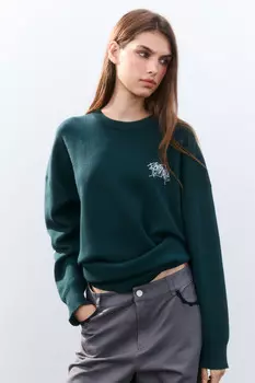 Джемпер вязаный с вышивкой и принтом