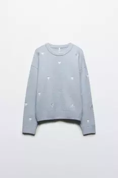 Джемпер вязаный с вышивкой-сердечками