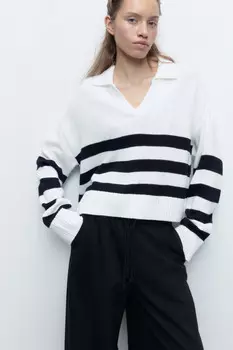 Джемпер вязаный в полоску с отложным воротником