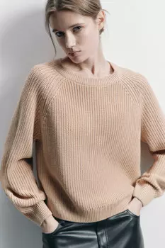 Джемпер вязаный в рубчик с рукавами реглан