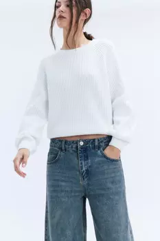 Джемпер вязаный в рубчик с рукавами-реглан