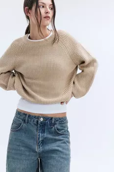 Джемпер вязаный в рубчик с рукавами-реглан