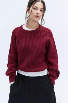 Джемпер вязаный в рубчик с рукавами-реглан