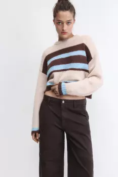 Джемпер вязаный укороченный в полоску