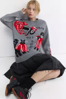 Джемпер вязаный с принтом и надписями