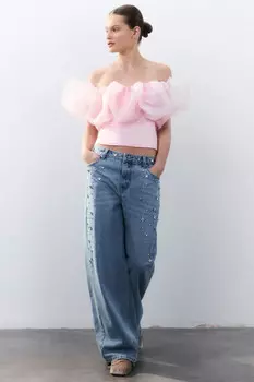 Джинсы baggy fit с кристаллами