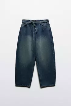 Джинсы baggy fit с поясом-шнурком