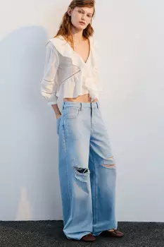 Джинсы baggy fit с рваными коленями