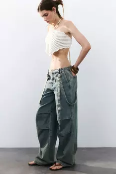 Джинсы baggy со складками и ремнями