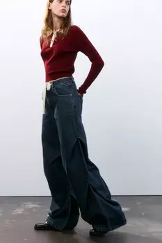 Джинсы baggy со складками и шнурком