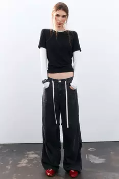 Джинсы baggy со складками и шнурком