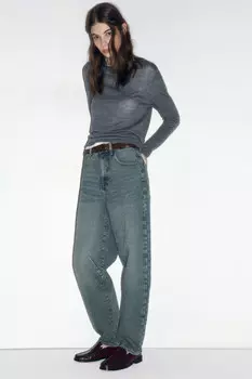 Джинсы-бананы широкие с высокой посадкой