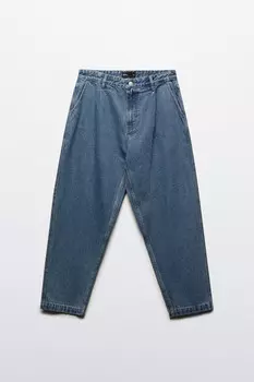 Джинсы-бананы широкие со складками на поясе