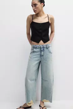 Джинсы barrel fit рваные с потертостями