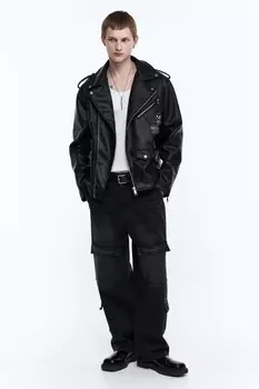 Джинсы-карго широкие со стиркой