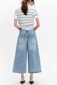 Джинсы-кюлоты baggy fit с потертостями