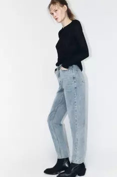 Джинсы mom fit с эффектом масляной стирки