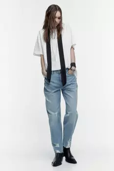 Джинсы mom fit с оборванными краями