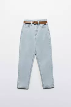 Джинсы mom fit с высокой посадкой и ремнем