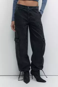 Джинсы-парашюты вареные с карманами карго