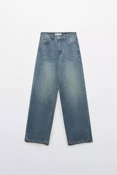 Джинсы прямые с декором из страз