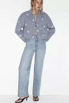 Джинсы прямые с открытыми срезами