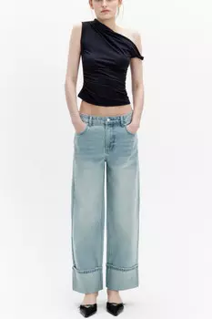 Джинсы прямые с широкими подворотами