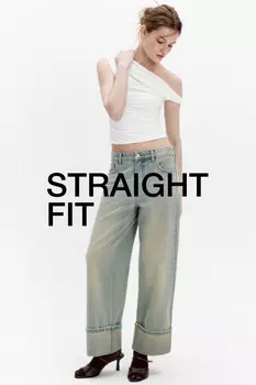 Джинсы прямые с широкими подворотами