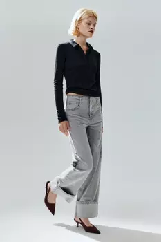 Джинсы прямые с широкими подворотами