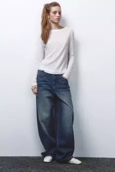 Джинсы широкие плотные с высокой посадкой