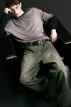 Джинсы широкие с эффектом масляной стирки