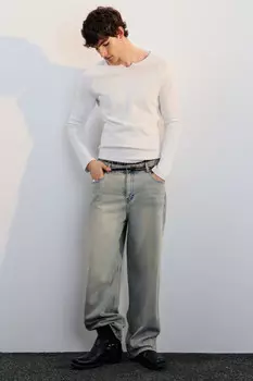 Джинсы широкие с эффектом масляной стирки