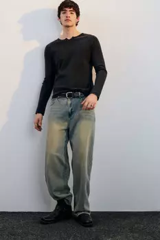 Джинсы широкие с эффектом масляной стирки