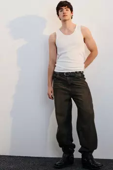 Джинсы широкие с эффектом масляной стирки