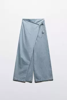 Джинсы широкие с баской на завязках