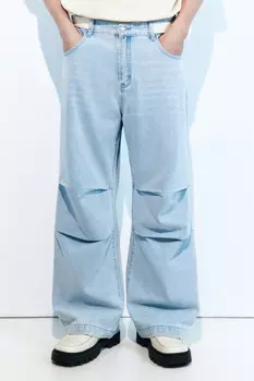 Джинсы широкие с драпировками на коленях