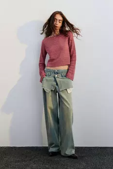 Джинсы широкие с имитацией юбки