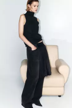 Джинсы широкие с плиссированной юбкой