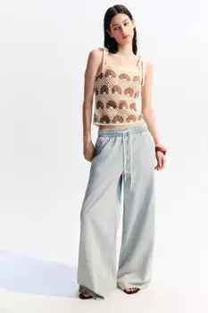 Джинсы широкие с поясом на завязках