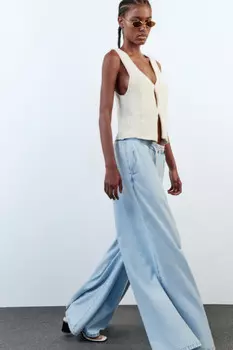 Джинсы широкие с поясом-резинкой на завязках